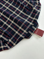 Gucci long-sleeve plaid shirt sleeve and collar, dark navy with red and white tartan lines