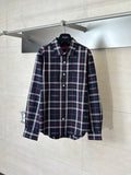 Gucci long-sleeve plaid shirt in dark navy with red and white lines, button front