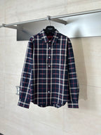 Gucci long-sleeve plaid shirt in dark navy with red and white lines, button front