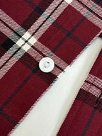Gucci plaid shirt cuff detail, dark red tartan with white lines, white button