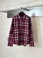 Gucci long-sleeve plaid shirt, dark red/white/navy check, button-up