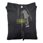 Stone Island zip-up hoodie with drawstring hood and large circular chest logo patch