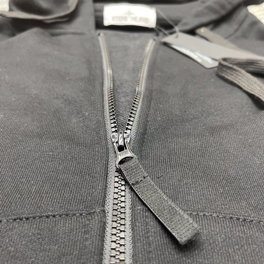 Stone Island zip-up hoodie front zipper with metal pull and zipper tab