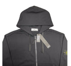 Stone Island zip-up hoodie hood with drawstrings and hanging fabric tags