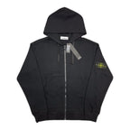 Stone Island zip-up hoodie with hood, front zipper and chest patch detail