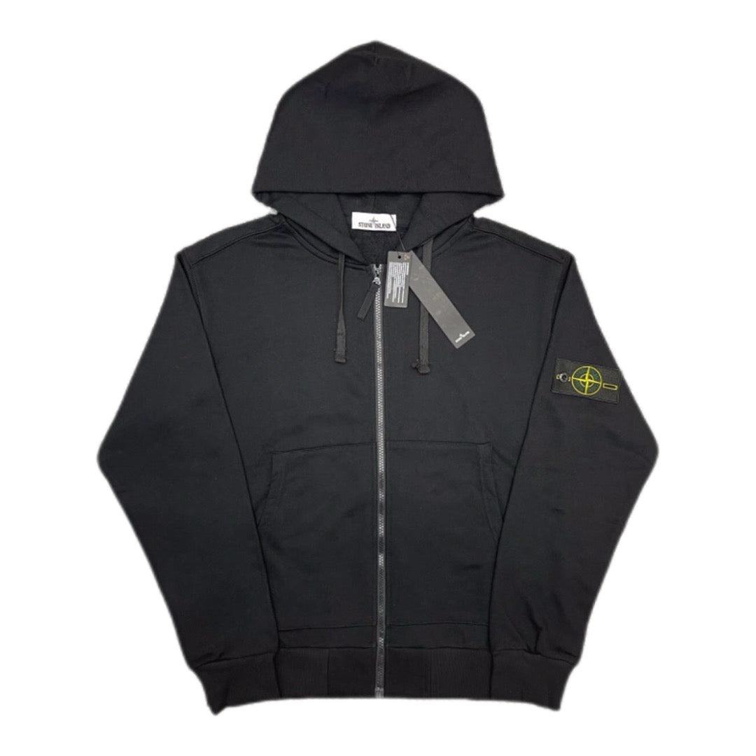 Stone Island zip-up hoodie with hood, front zipper and chest patch detail