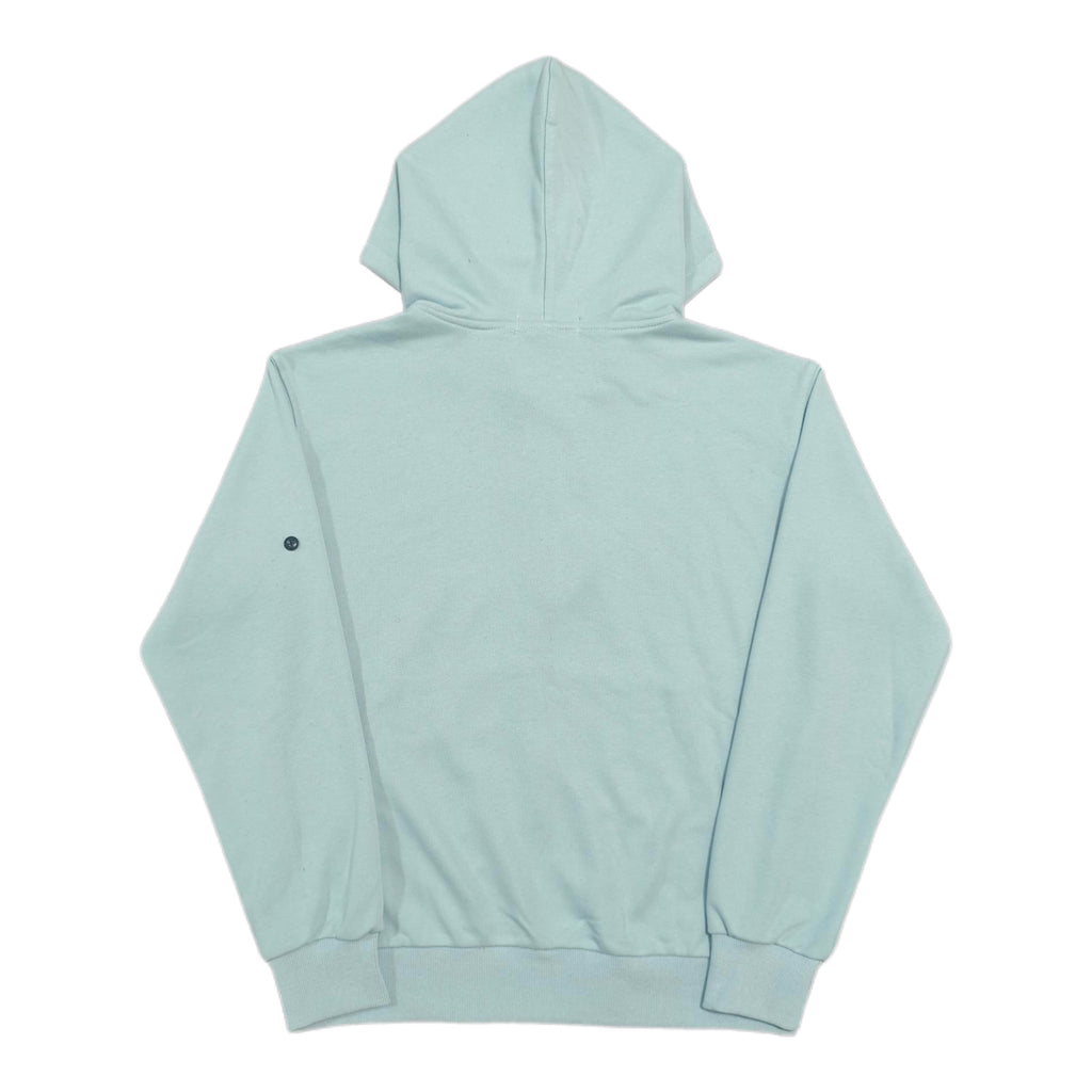 Stone Island light blue zip-up hoodie with hood, back view