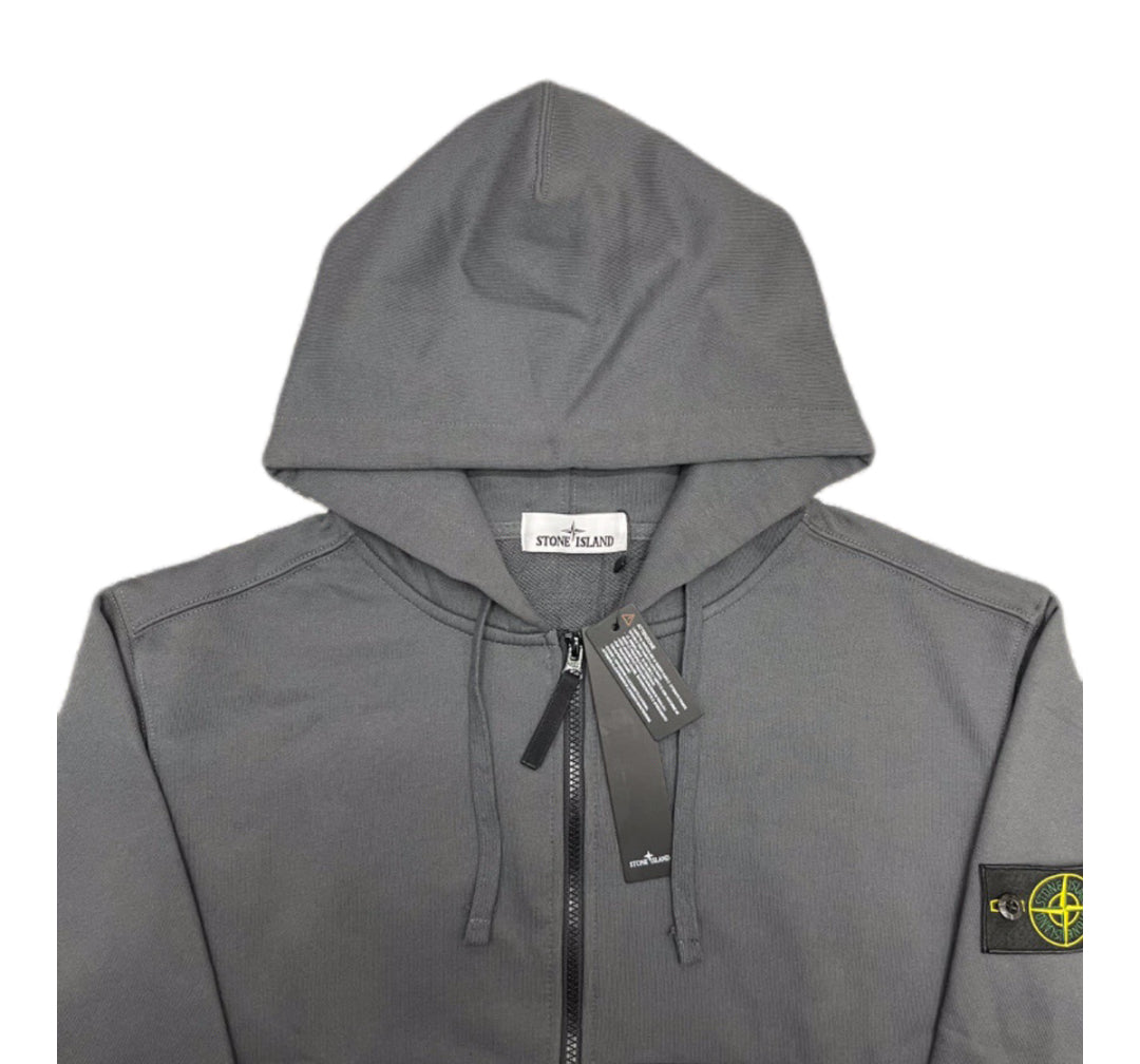Stone Island hooded zip jacket, dark gray, drawstrings and brand neck label