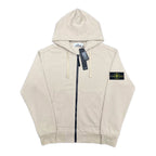 Stone Island zip-up hoodie in light beige with drawstring hood and side pockets
