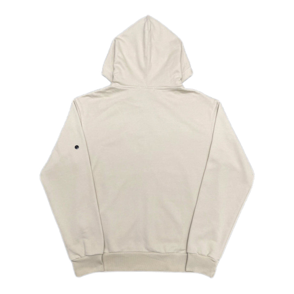 Stone Island light beige zip-up hoodie, back view with drawstring hood