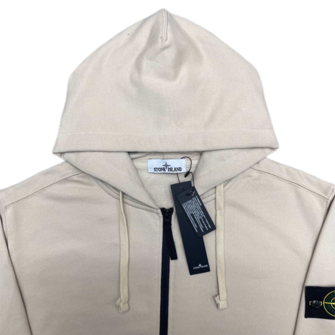 Stone Island hooded sweatshirt in light beige with drawstring cords and neck label