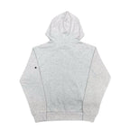 Stone Island zip hoodie in light gray marl, hooded back with small logo dot.