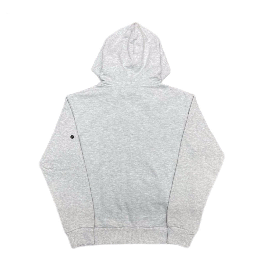 Stone Island zip hoodie in light gray marl, hooded back with small logo dot.