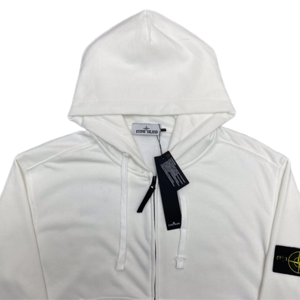 White Stone Island hooded zip jacket with drawcords and center zipper