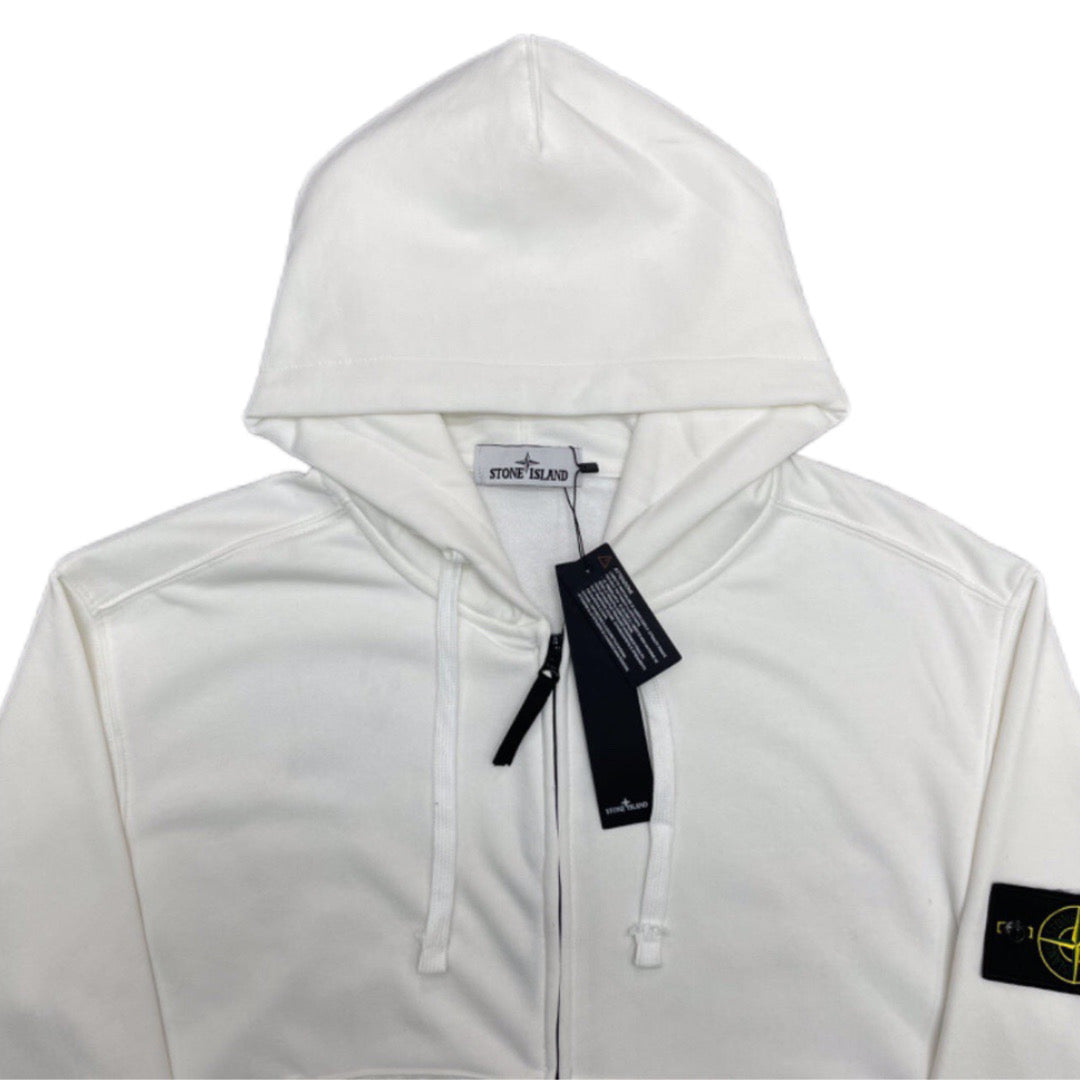 White Stone Island hooded zip jacket with drawcords and center zipper