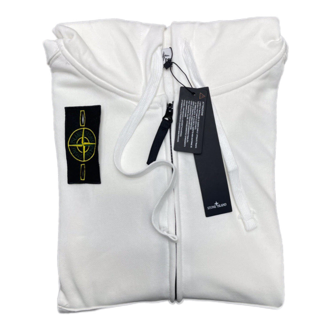 White Stone Island hooded zip jacket, drawcord hood and zip front detail