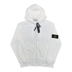 White Stone Island hooded zip jacket with logo patch on sleeve