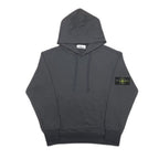 Stone Island charcoal pullover hoodie with kangaroo pocket and hood drawstrings