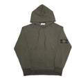 Stone Island olive pullover hoodie with front kangaroo pocket and drawstring hood
