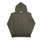 Stone Island olive pullover hoodie with front kangaroo pocket and drawstring hood