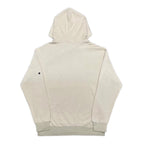 Cream hoodie, back view, with drawstring hood and ribbed cuffs and hem