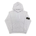 Stone Island gray pullover hoodie with drawstring hood and yellow logo patch