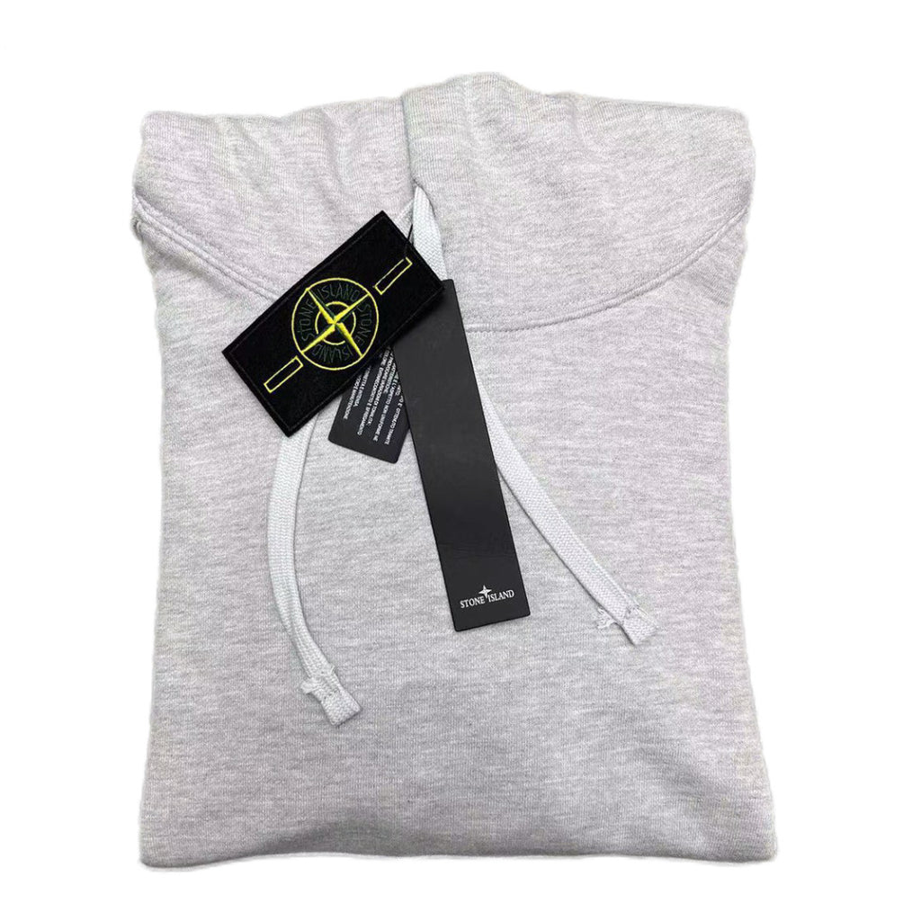 Stone Island gray hoodie with drawstring hood and black brand tag