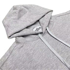 Stone Island gray hoodie close-up of hood seam and light drawstrings