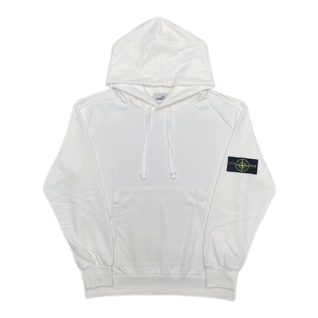 White Stone Island pullover hoodie with drawstring hood and front kangaroo pocket