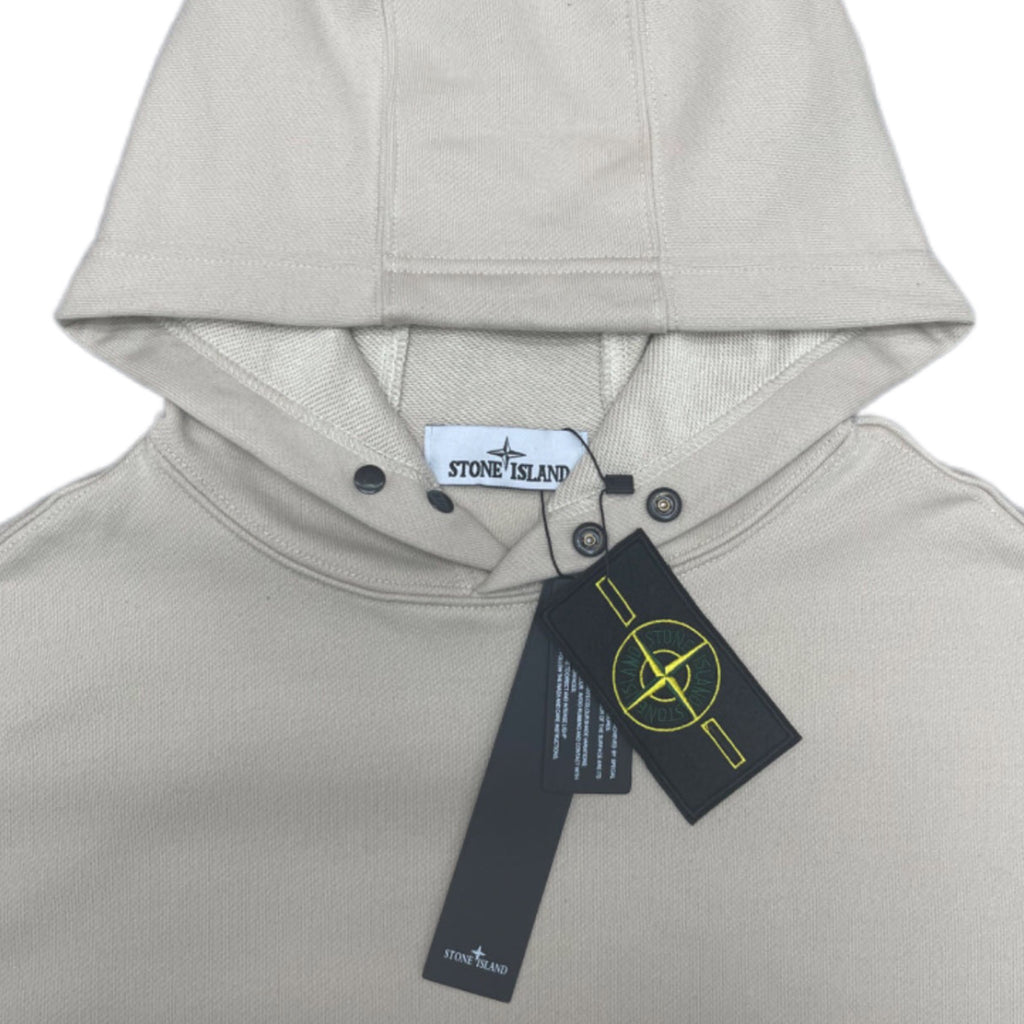 Stone Island hooded sweatshirt, light beige hood with neck tag and snaps