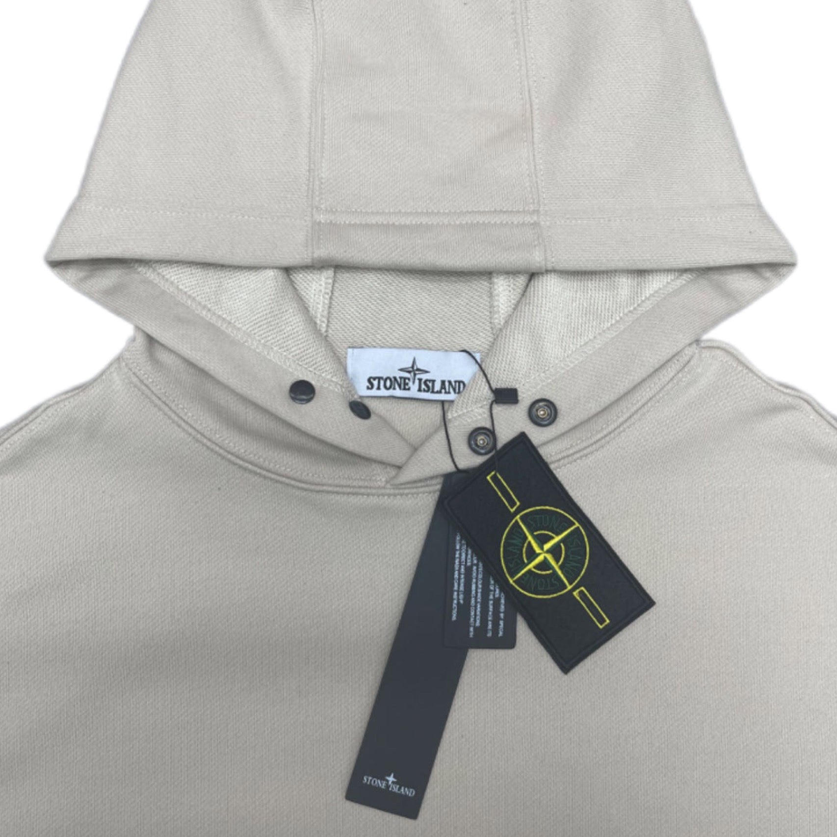 Stone Island hooded sweatshirt, light beige hood with neck tag and snaps