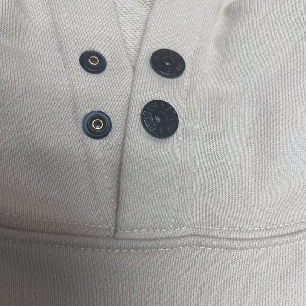 Stone Island hooded sweatshirt, light beige ribbed collar with black snap buttons