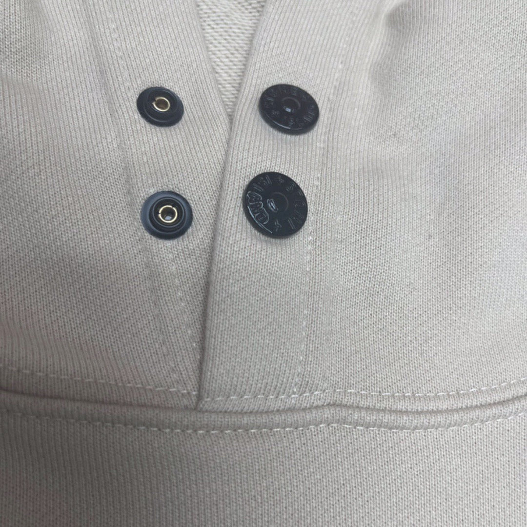 Stone Island hooded sweatshirt, light beige ribbed collar with black snap buttons