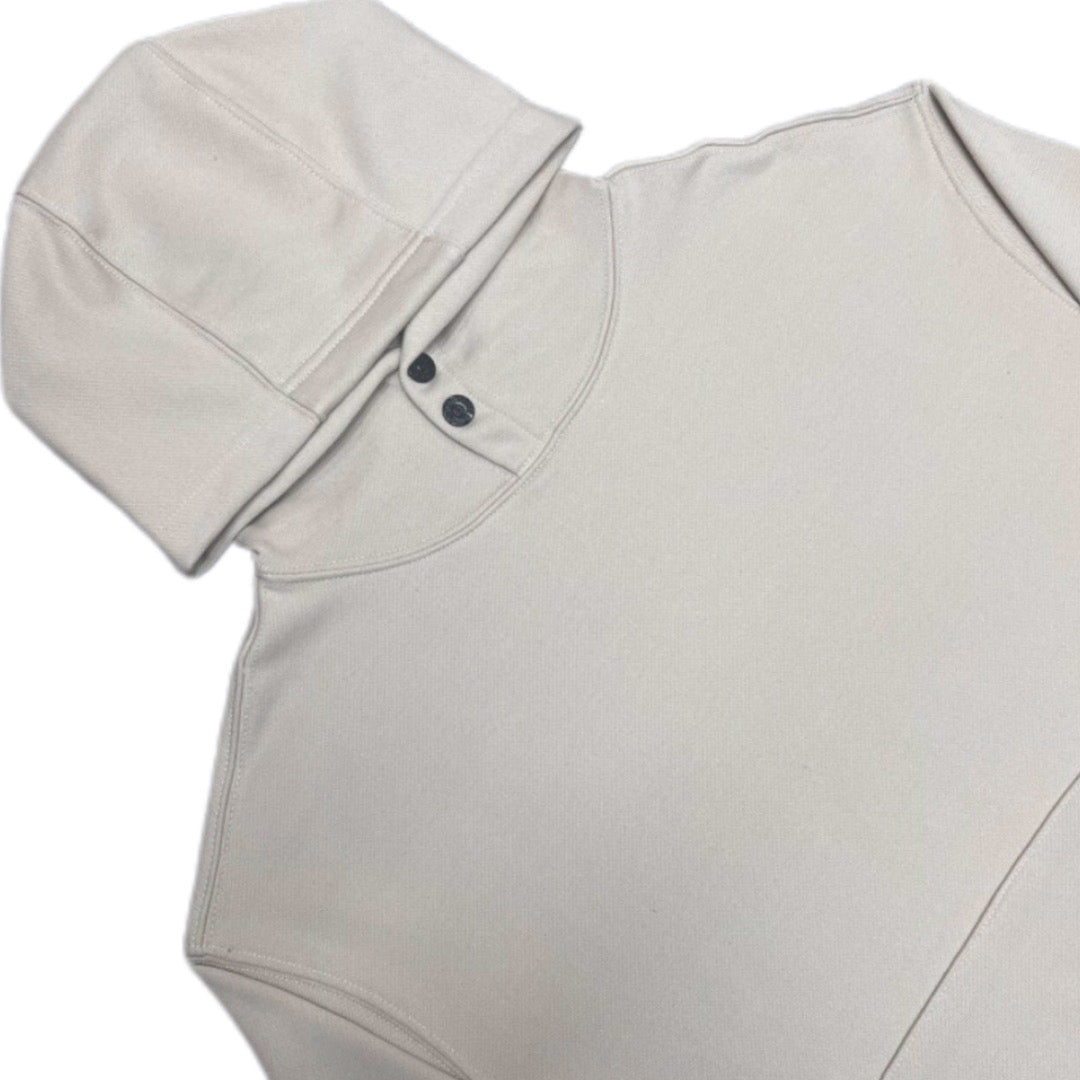 Stone Island hooded sweatshirt, light beige close-up of snap hood placket