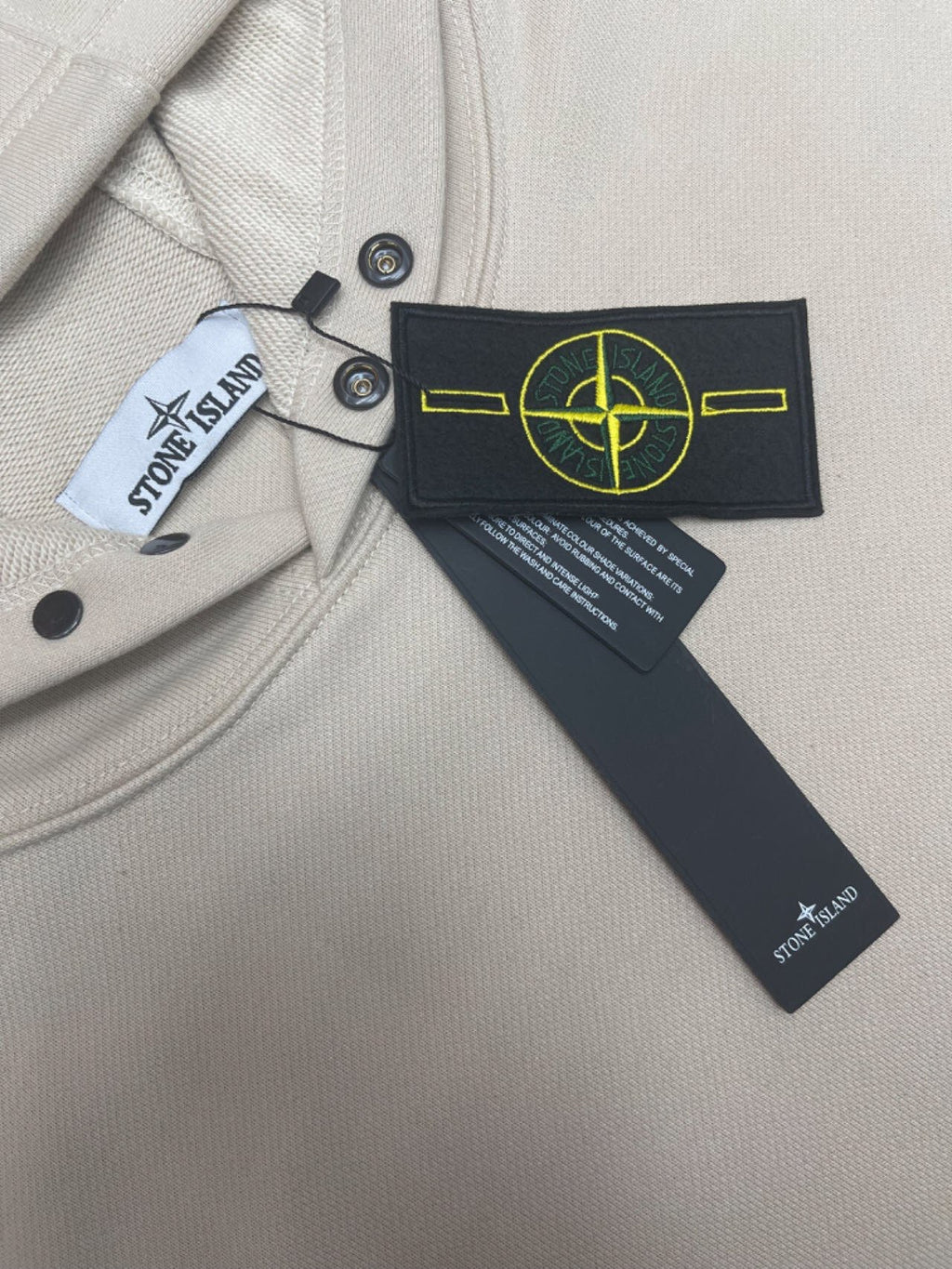 Stone Island hooded sweatshirt, light beige front with two snap buttons