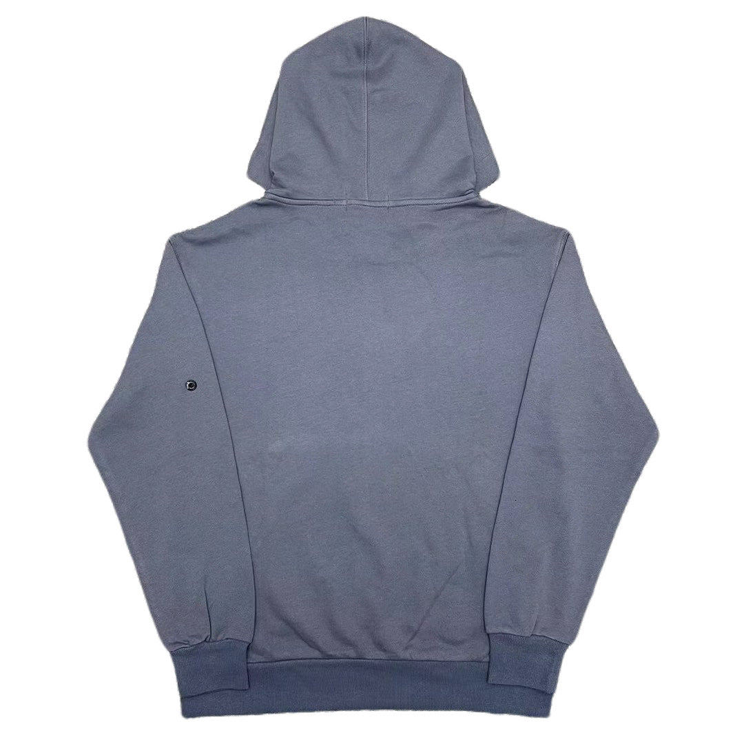 Stone Island hooded sweatshirt in slate blue, plain back with drawstring hood