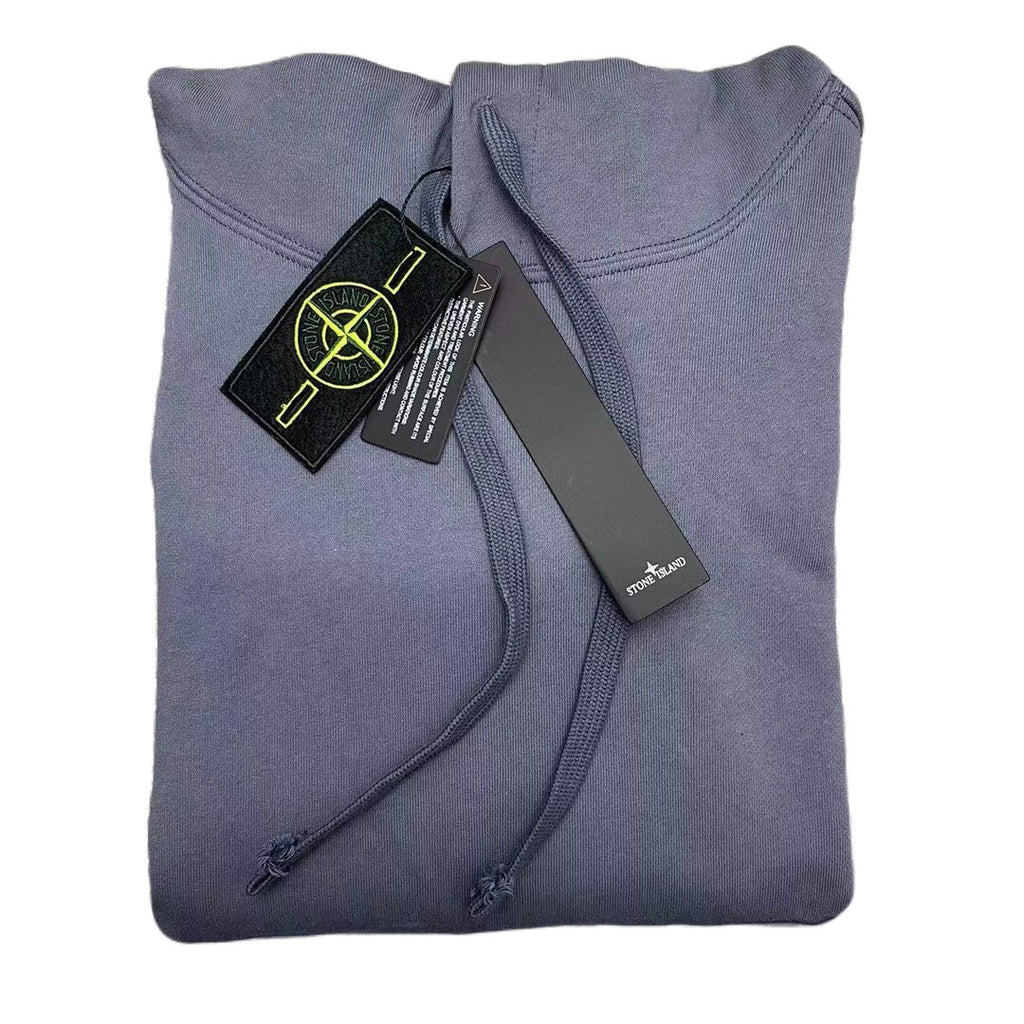 Stone Island hooded sweatshirt with kangaroo pocket, slate blue, hang tags attached