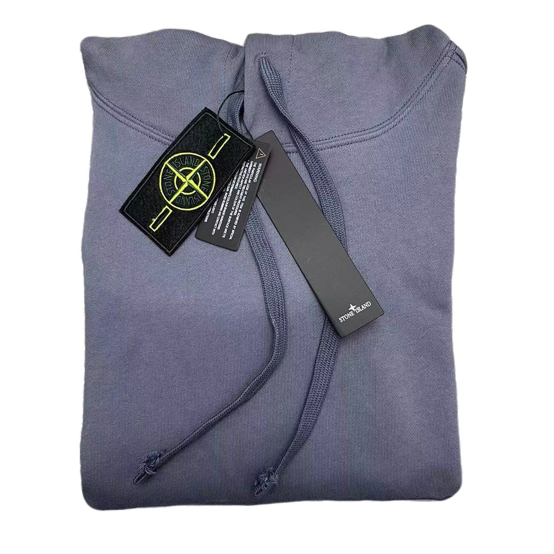 Stone Island hooded sweatshirt with kangaroo pocket, slate blue, hang tags attached