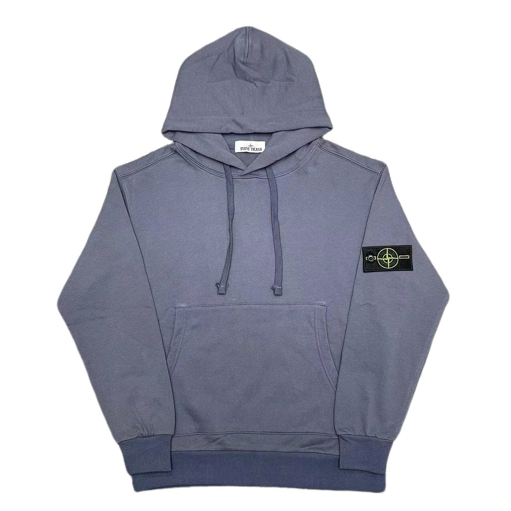 Stone Island hooded sweatshirt in slate blue, with drawstring and kangaroo pocket