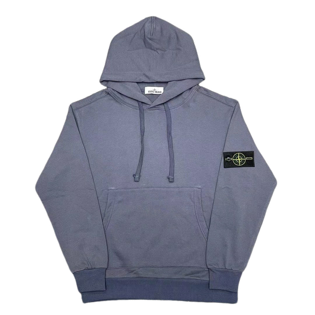 Stone Island hooded sweatshirt in slate blue, with drawstring and kangaroo pocket