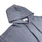 Stone Island hooded sweatshirt neckline close-up with drawstring and woven brand label