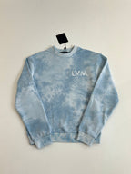 Light blue tie-dye crewneck sweatshirt with LV monogram logo on front