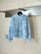 Light blue tie-dye crewneck sweatshirt with LV logo on chest