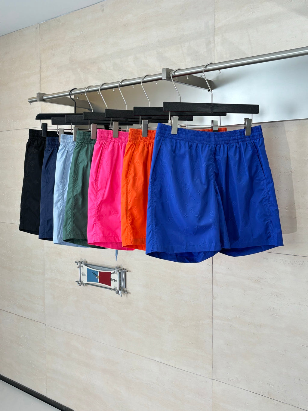 Set of colorful shorts with elastic waistbands, blue on front