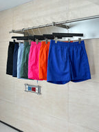 Set of colorful shorts with elastic waistbands, blue on front