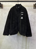 Dior long black fleece full-zip jacket with stand collar and logo patches