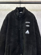Dior long black fleece full-zip jacket with front logos and triangular patch