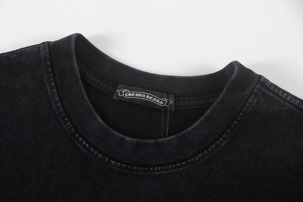 Black crew-neck short-sleeve T-shirt with interior brand label