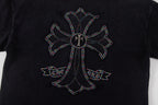 Back cross-flower graphic on black short-sleeve T-shirt