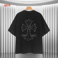Black short-sleeve T-shirt with large back cross-flower graphic